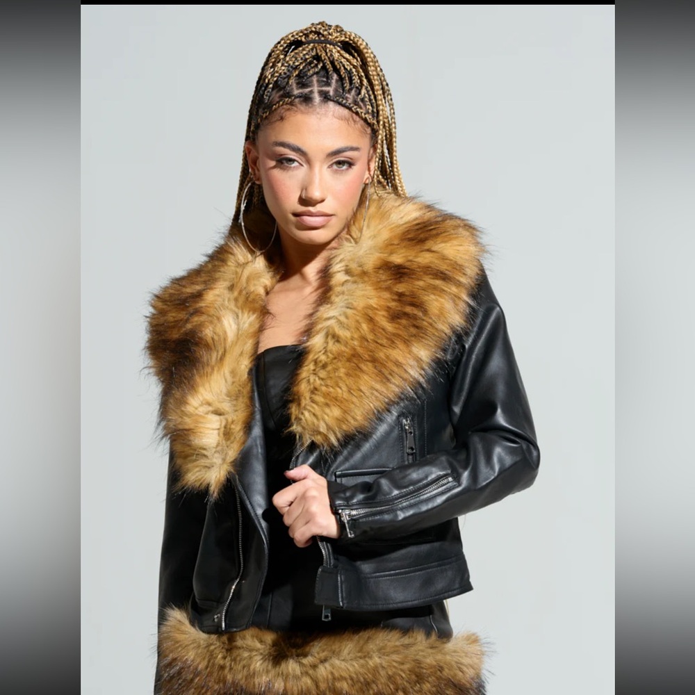 Fur trimmed moto jacket